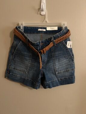 Maurices Medium Blue Denim Shorts with Braided Tan Belt